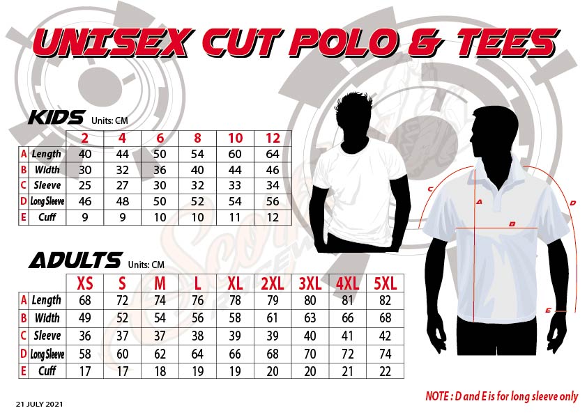 SRW – Unisex Cut Size Chart 210721 – Website | Scorpion Racewear